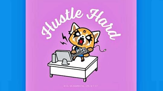 hustle hard giving feedback Retsuko standing on a desk