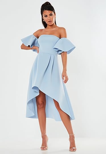 Blue Bardot High Low Scuba Midi Dress | Missguided