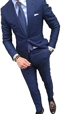 Newdeve Men's Navy Blue Formal Business Suits 2 Pieces Slim Fit Sets at Amazon Men's Clothing store