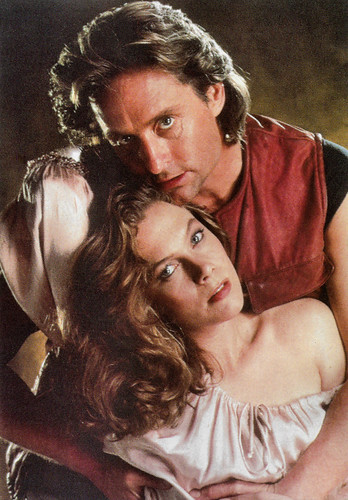 Michael Douglas and Kathleen Turner in Romancing the Stone (1984)