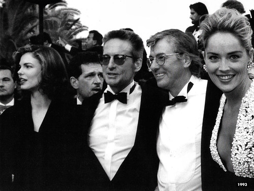 Jeanne Tripplehorn, Michael Douglas, Paul Verhoeven, Sharon Stone, at the Premiere of Basic Instinct in Cannes