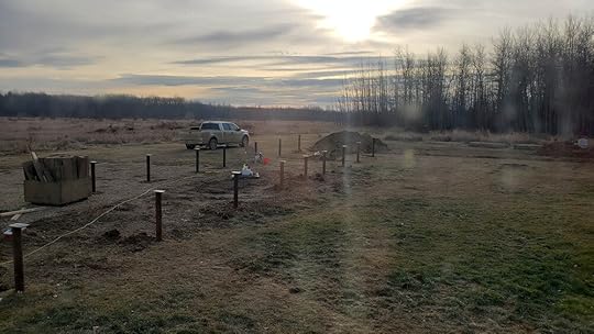 Monday, November 3: The day the movers, Jason, and Brian were at the seller’s doing the final prep for the house to be moved—taking the two pieces apart, etc. Meanwhile back at the ranch, the screw piles have been cut and capped and the snow has melted. Yay!