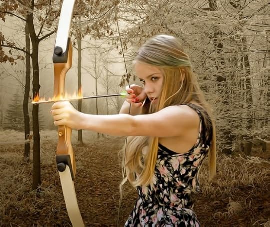 say an arrow prayer in times of duress. Young lady aims a flaming arrow in her bow.<br />