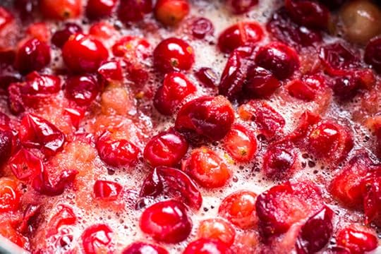 cranberries simmering for cranberry sauce
