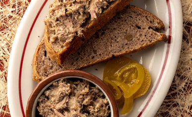 Grouse rillettes recipe on a plate