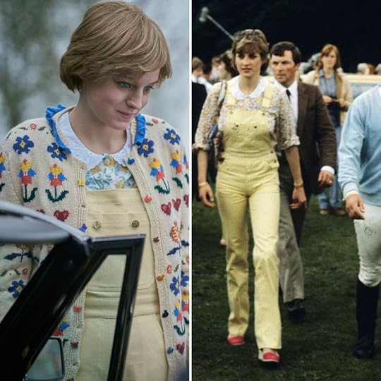 Emma Corrin as Diana, later Princess of Wales, in The Crown vs. real life Diana, Princess of Wales.