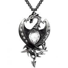 Diamond Heart Dragon Pewter Necklace