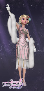 A pink and silver jazz age flapper dress with beads and a long white boa