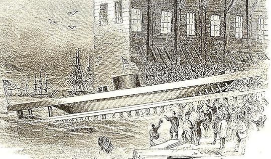 The 1862 launch of the ironclad warship Monitor, built by John Ericsson in 101 days