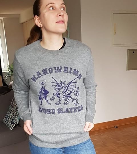 I even bought a NaNoWriMo crewneck for motivation. (It is my new favorite item of clothing)