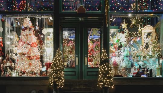 Christmas decorations outside a store