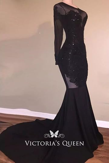 Open Back Long Sleeve Black Court Train Prom Dress - VQ