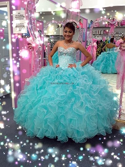 ball gown for a little girl turquoise | ... organza ruffled puffy corset sweet 15 dres… | Sweet 15 dresses, Mexican quinceanera dresses, Pretty quinceanera dresses