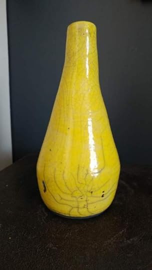 yellow raku vase called 'Haring's Dance'