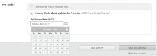 Image: Amazon KDP dashboard, pre-order field