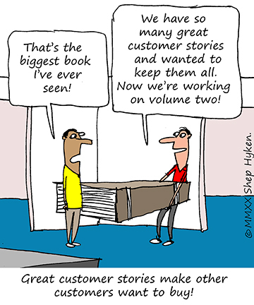 An Employee Holds a Giant Story Book Full of Customers' Stories