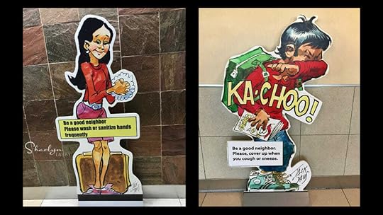 COVID prevention practices in cartoon drawings