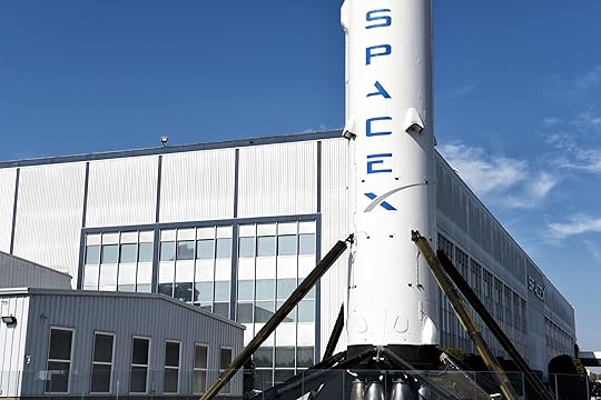 HAWTHORNE, CALIFORNIA – 17 FEB 2020: Closeup of a Falcon 9 Booster rocket at Space Exploration Technologies Corp, trading as SpaceX, a private American aerospace company.