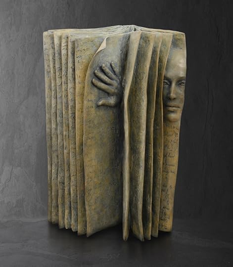 Pensive Faces Peer Out From the Pages of Bronze Book Sculptures by Paola Grizi 2