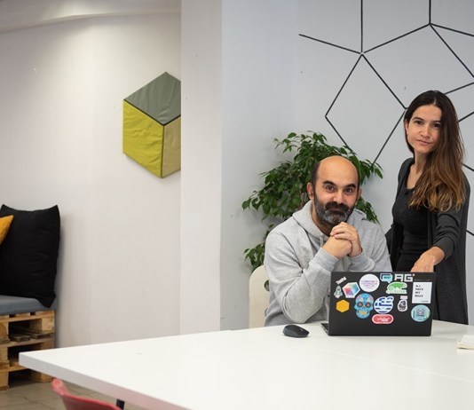 Maria Calafatis and Stavros Messinis, Founder of The Cube Athens