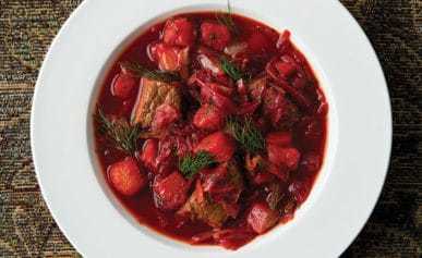 Ukrainian borscht in a bowl