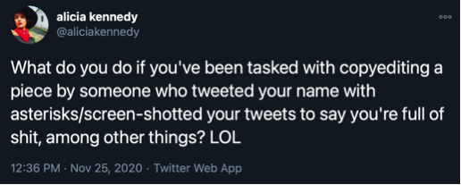 image of tweet by Alicia Kennedy