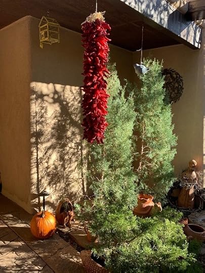 Santa Fe Autumn: chile ristra and pumpkin, rich colors and flavors