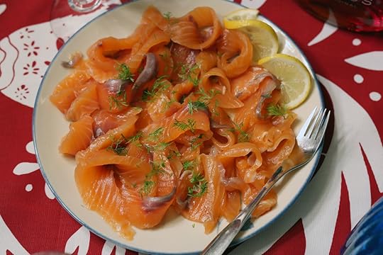 Salted and smoked salmon in Scandinavian style