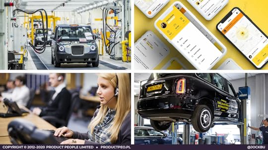 Montage of products and services making up a taxi service