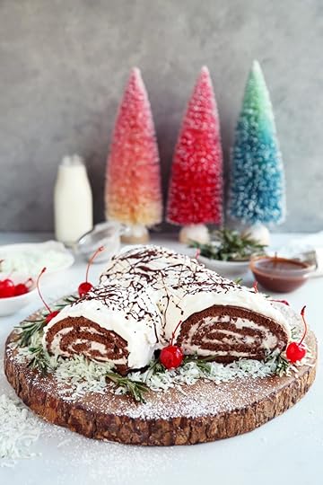 Chocolate Cherry Yule Log Cake