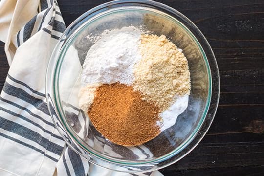 dry ingredients for paleo apple dump cake in a bowl 