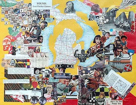 My very first collage. This was on a piece of yellow poster board.I had been working on a novel while Jackie was young, but when Zach was born in 98, I couldn’t focus on it. I was too tired. I made a conscious decision to shelve the novel for five years. But I needed a creative outlet, so I started making collages. It was perfect. I could walk away from them and resume working on them at any time without much trouble. Eventually, my friend—D.C. painter and woodworker, Mike Clark—suggested painting. I had grown up with some creative encouragement—my mother’s side of the family used to give me sketchbooks and pastels and pencils and watercolors, and I had used them—but I had favored sports. I moved from collaging to painting. While I worked on the collage above, Jackie was right beside me, working on her own. The kids often painted beside me when they were young, as well.