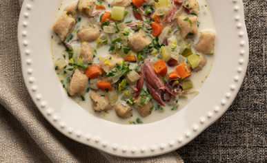 A bowl of knoephla soup
