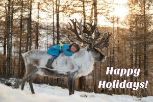 girl on reindeer happy holidays