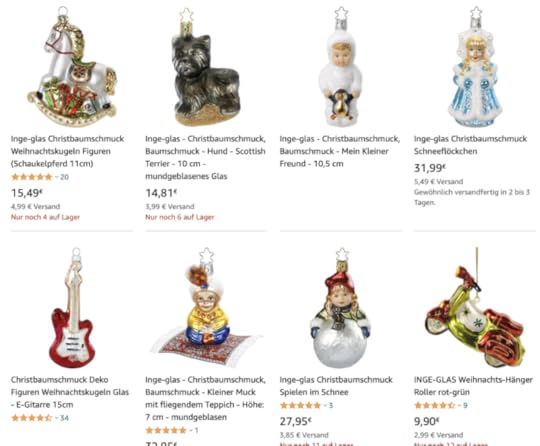 Ёлочные украшения Inge-Glas на немецком Amazon.de. Можно найти по запросу на Inge Glas Christbaumschmuck.