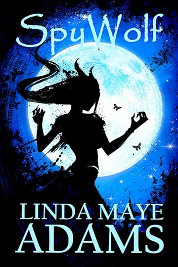 Werewolf woman silhouetted against moon