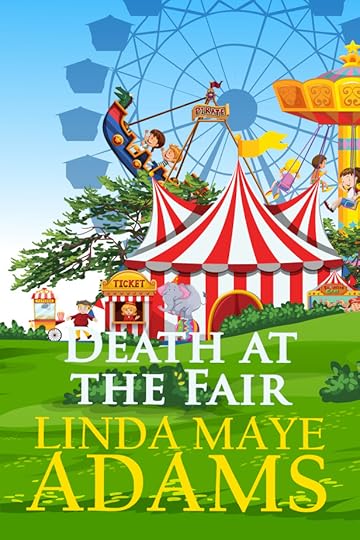Cozy Mystery: red and white tents and a ferris wheel