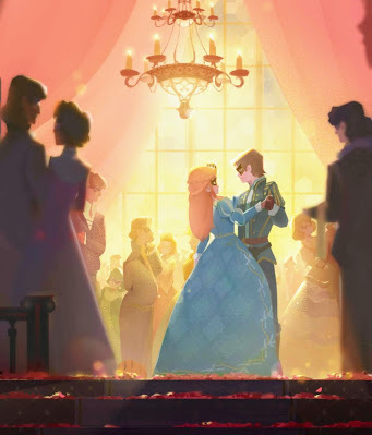 Romy and Julius dancing together at a masked ball