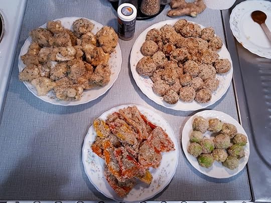 Breaded vegetables for deep frying