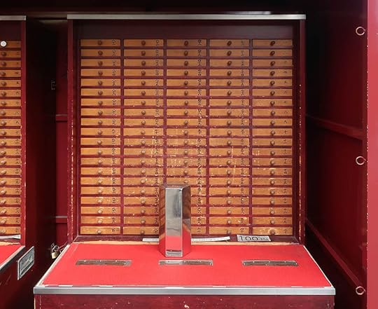 O-mikuji vending table at Senso-ji temple in Tokyo