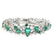 18kt White Gold Diamond And Emerald Bracelet - Color Stone Bracelet - Bracelets - Fashion Jewelry