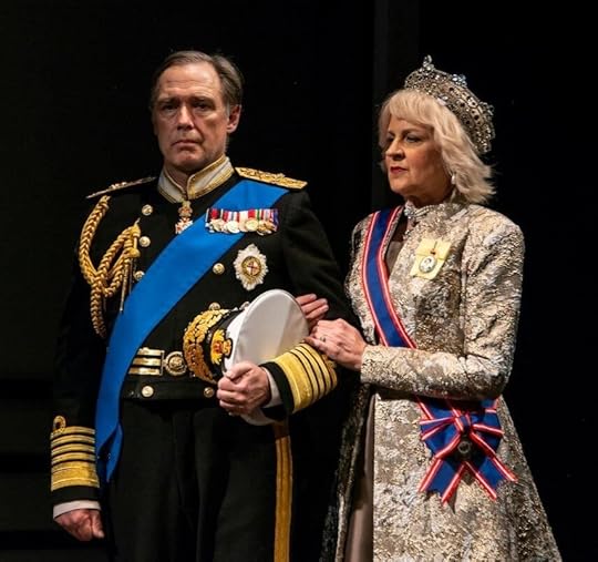 Charles III at Clarence Brown Theater in 2019 - Charles and Camilla. I love this Camilla costume so much - outfit is clearly inspired by her real life wedding outfit and the tiara clearly echoes the high tiaras Camilla favors.