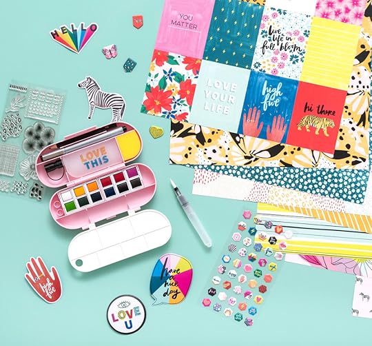 Amy Tangerine’s Scrapbooking Collection with American Crafts - Brave + Bold. Featuring travel watercolor set, double-sided scrapbooking paper, thickers, puffy stickers, vinyl stickers, acrylic stamps and more for colorful scrapbooking style.