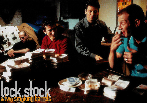 Jason Statham, Nick Moran, Dexter Fletcher, and Jason Flemyng in Lock, Stock and Two Smoking Barrels (1998)