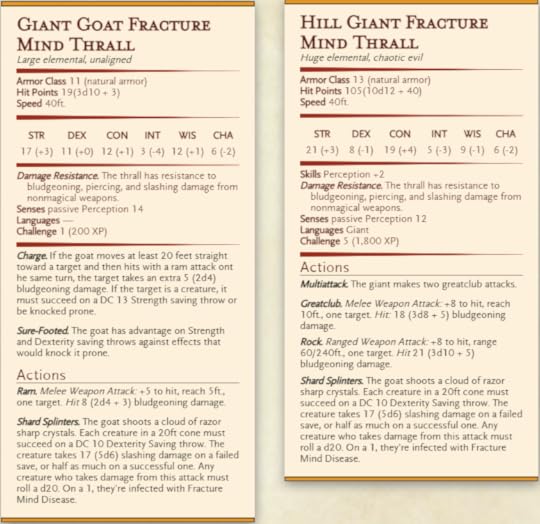 Giant Goat and Hill Giant Stats - Stat Blocks Generated on Homebrewery
