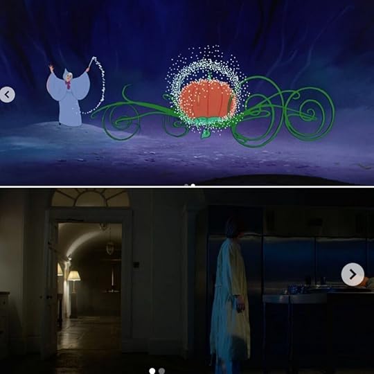 The pumpkin carriage in Cinderella vs. the pumpkin (far right, sort of buried under the instagram button) in the kitchen scene in The Crown. Since the pumpkin came from the household’s garden for its own use, it actually kind of works to have the pumpkin in the palace kitchen!