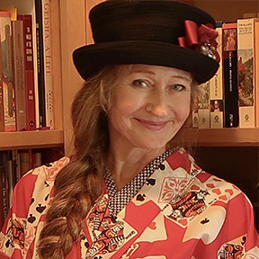 Author Jonelle Patrick in playing card kimono