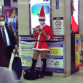 Man dressed as sexy Santa at Shibuya Station