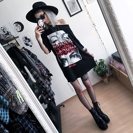 Kimi Peri - Choker, Demonia Assault 100 Platform Boots, Solrayz Moonstone Necklace, Skoot Apparel Fishnet Tights, Killstar