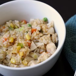 fried rice in bowl with fork